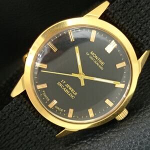Vintage 1975 Montine Of Switzerland  Manual Mens Gold Watch W/Nato Strap
